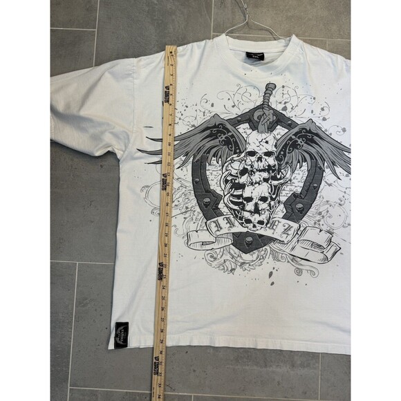 Four Fatherz Winged Skull And Dagger Y2K Hip Hop White T-Shirt - XXL - Picture 7 of 11
